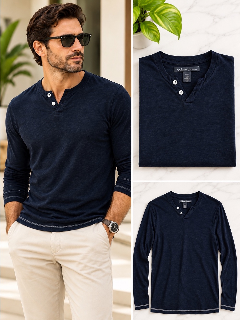 KENNETH COLE New York - Black Henley Long Sleeve Shirt